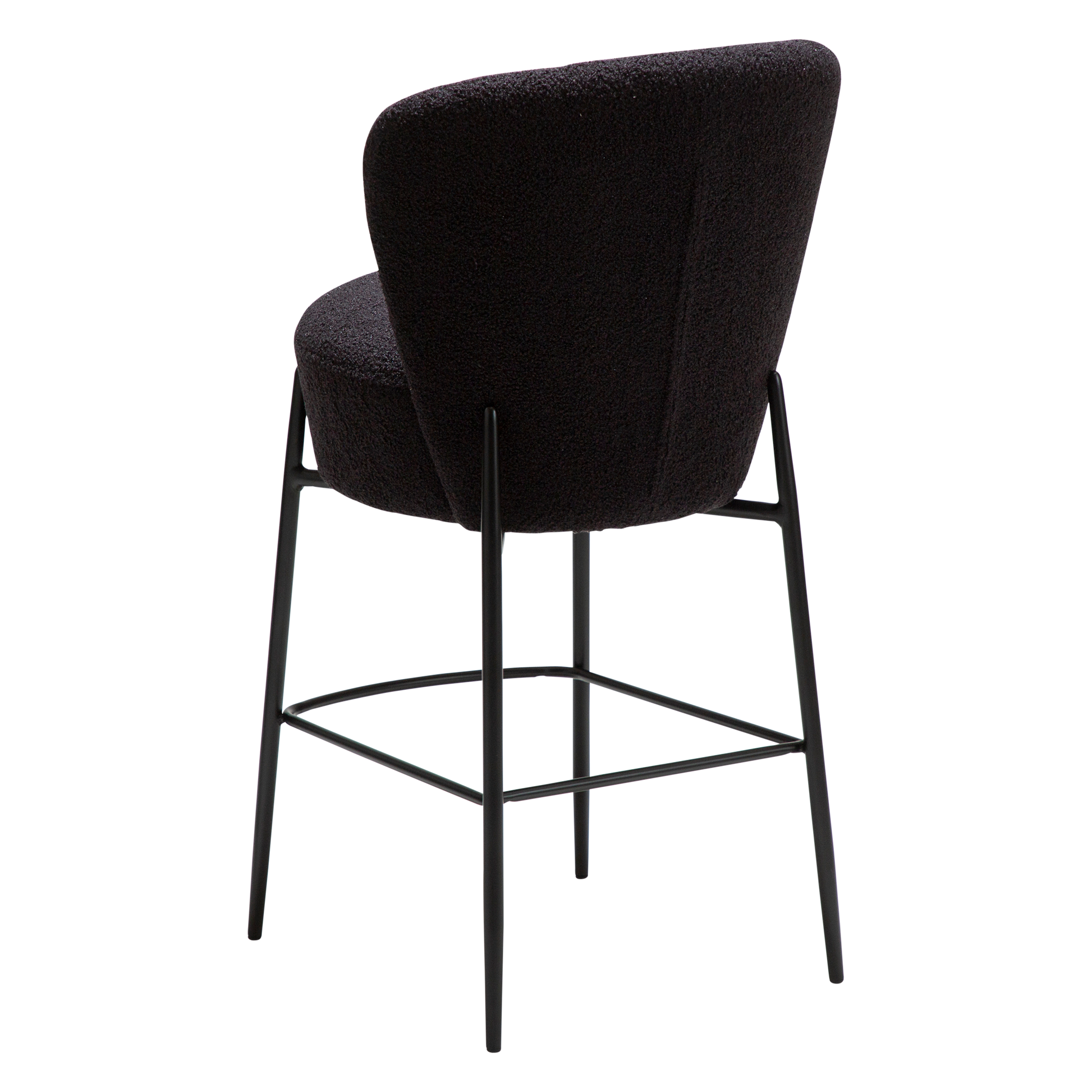 [var:Bezug=Obsidian schwarz RPES Bouclé-Stoff mit Schimmer und schwarzen Metallbeinen] ORBIT Barhocker