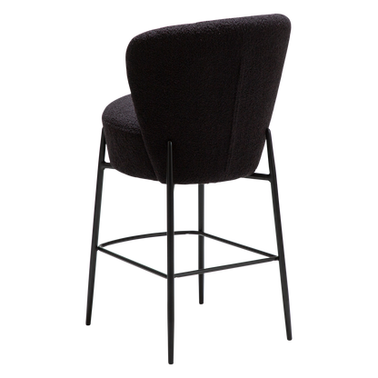 [var:Bezug=Obsidian schwarz RPES Bouclé-Stoff mit Schimmer und schwarzen Metallbeinen] ORBIT Barhocker