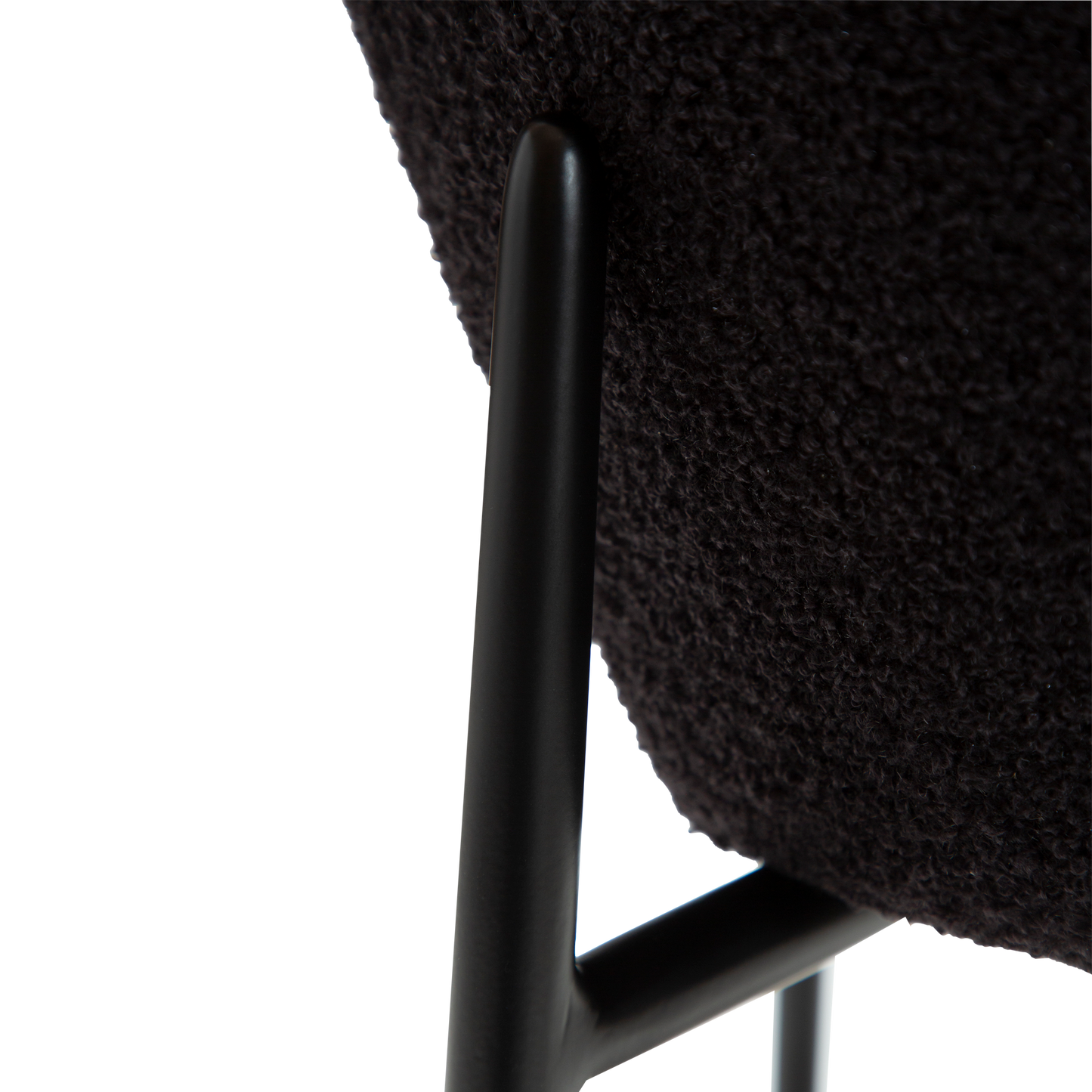 [var:Bezug=Obsidian schwarz RPES Bouclé-Stoff mit Schimmer und schwarzen Metallbeinen] ORBIT Barhocker