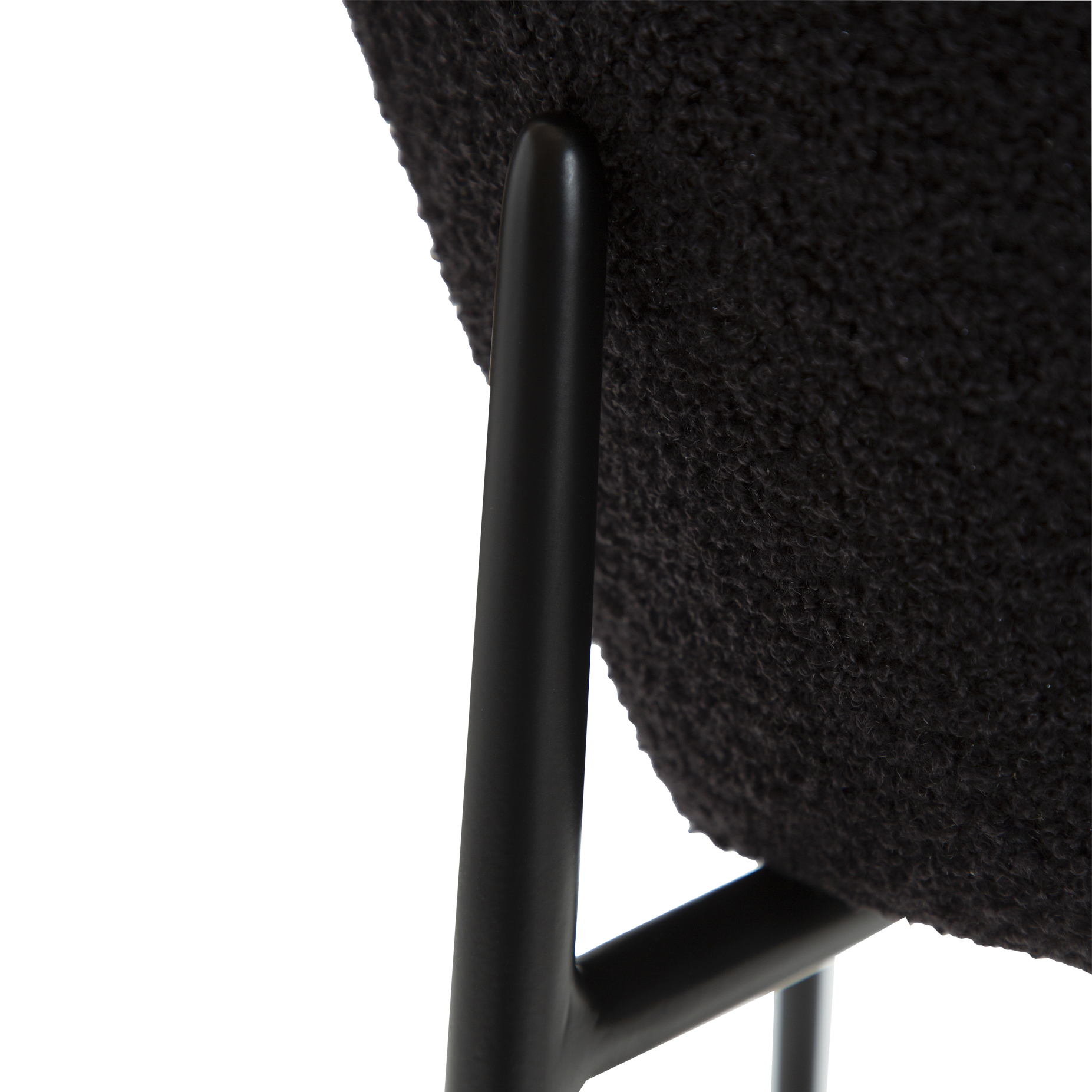 [var:Bezug=Obsidian schwarz RPES Bouclé-Stoff mit Schimmer und schwarzen Metallbeinen] ORBIT Barhocker