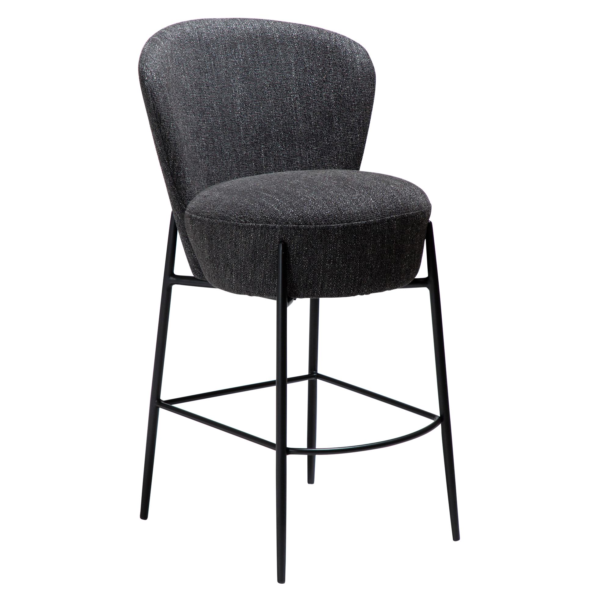 [var:Bezug=Raben schwarzer Bouclé-Stoff mit schwarzen Metallbeinen] ORBIT Barhocker