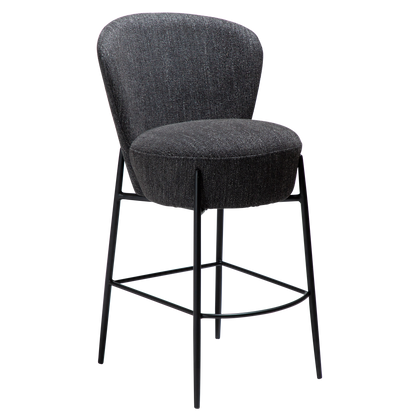 [var:Bezug=Raben schwarzer Bouclé-Stoff mit schwarzen Metallbeinen] ORBIT Barhocker
