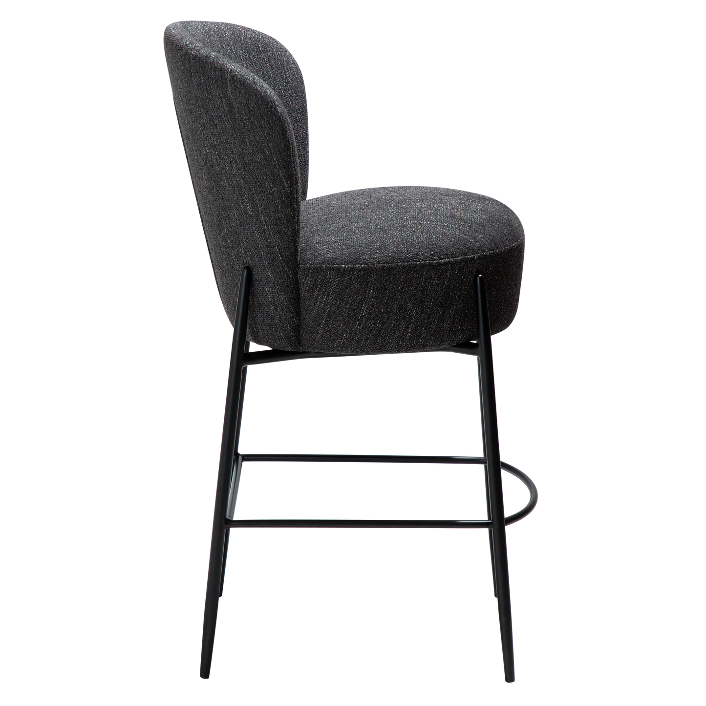 [var:Bezug=Raben schwarzer Bouclé-Stoff mit schwarzen Metallbeinen] ORBIT Barhocker