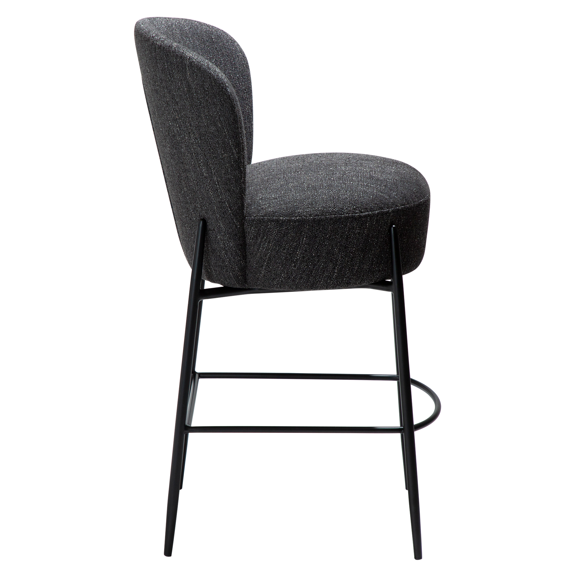 [var:Bezug=Raben schwarzer Bouclé-Stoff mit schwarzen Metallbeinen] ORBIT Barhocker