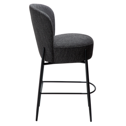 [var:Bezug=Raben schwarzer Bouclé-Stoff mit schwarzen Metallbeinen] ORBIT Barhocker