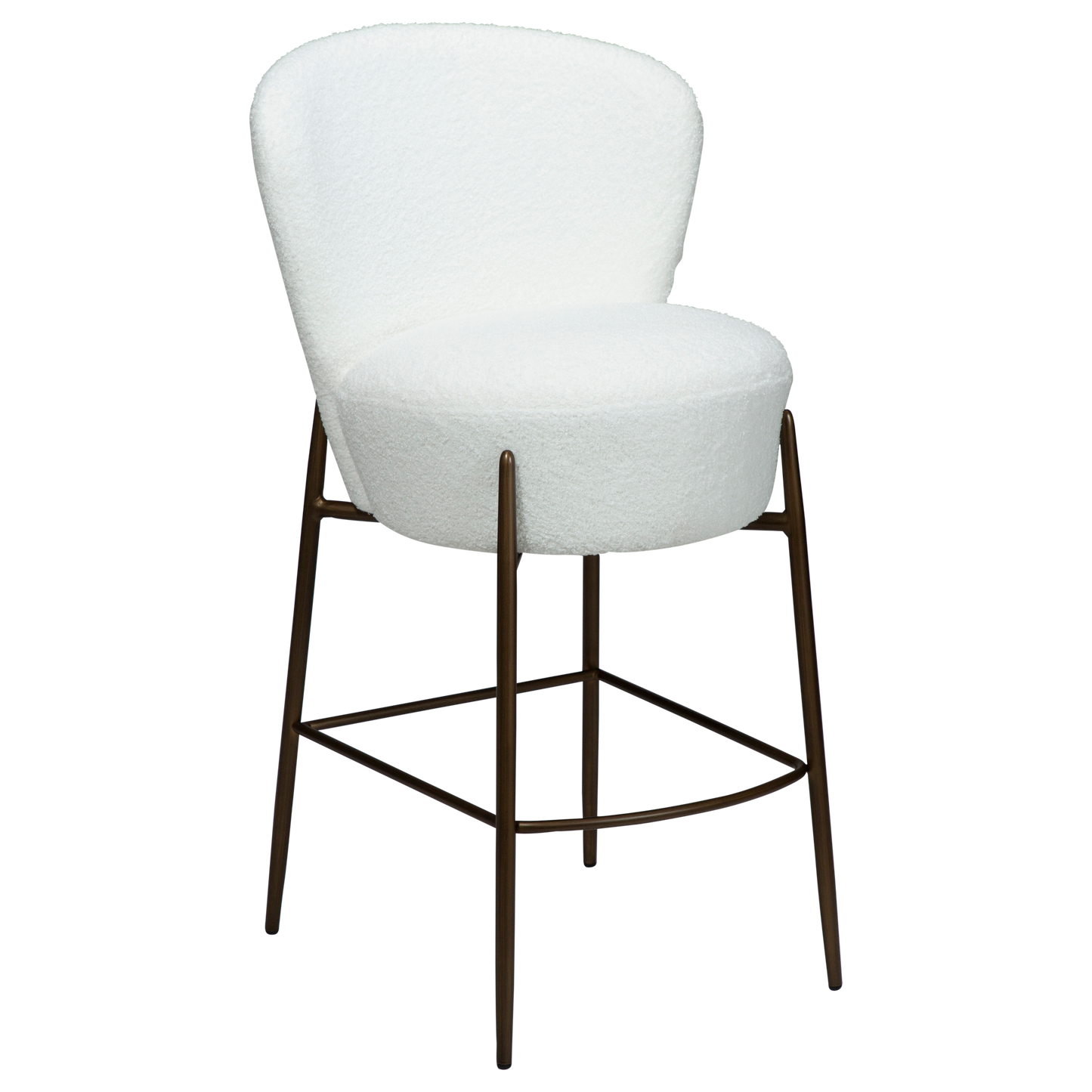 [var:Bezug=Schnee RPES Bouclé mit antikem Messingbeinen] ORBIT Barhocker