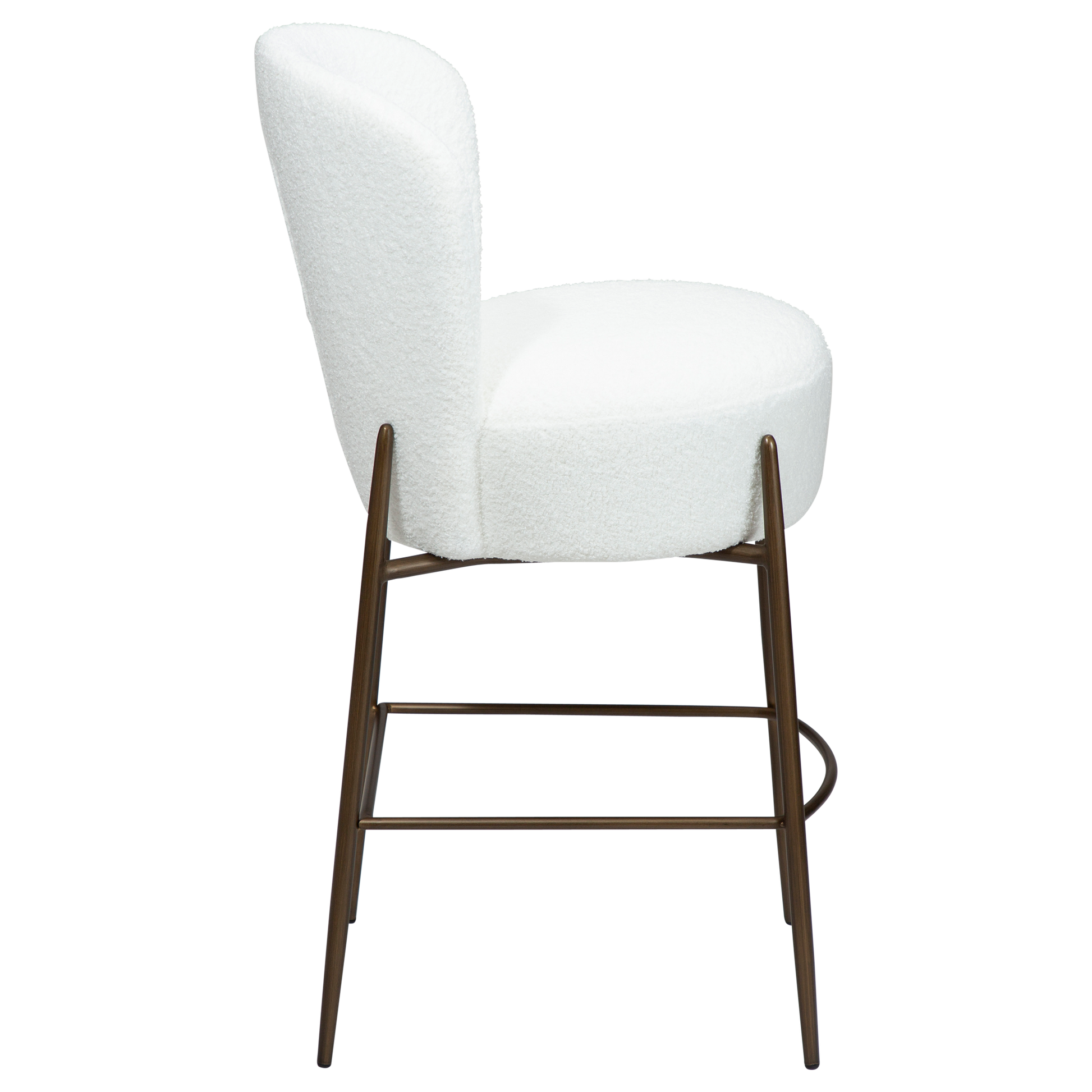 [var:Bezug=Schnee RPES Bouclé mit antikem Messingbeinen] ORBIT Barhocker