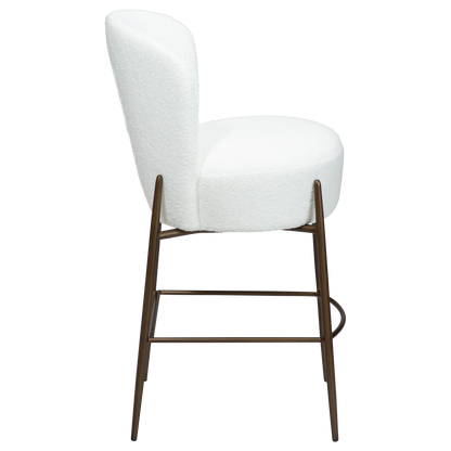 [var:Bezug=Schnee RPES Bouclé mit antikem Messingbeinen] ORBIT Barhocker