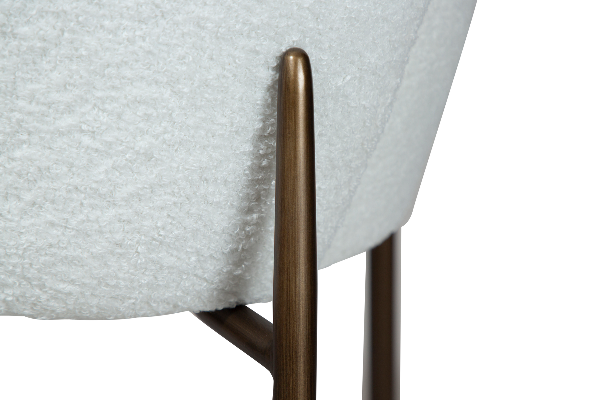 [var:Bezug=Schnee RPES Bouclé mit antikem Messingbeinen] ORBIT Barhocker