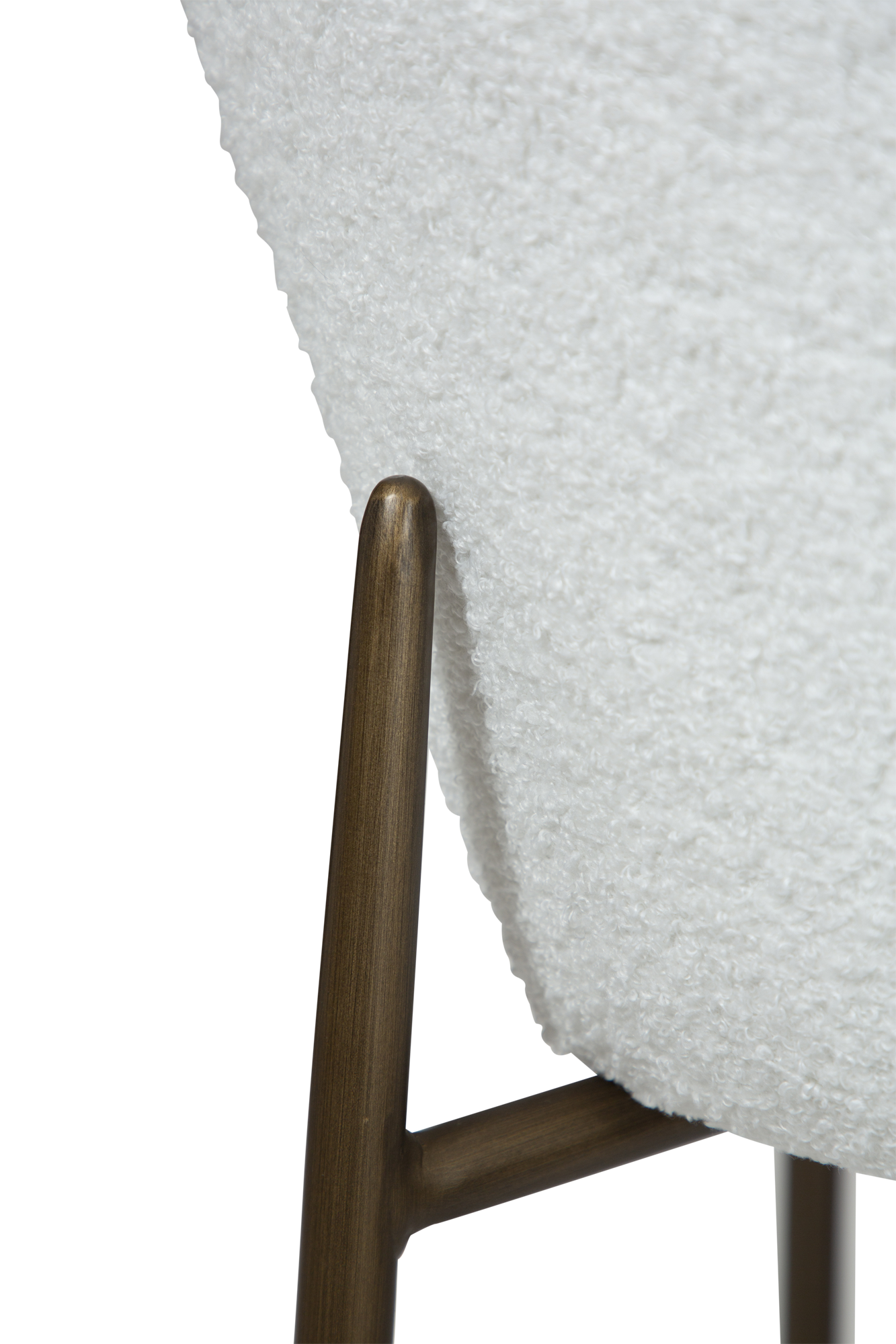 [var:Bezug=Schnee RPES Bouclé mit antikem Messingbeinen] ORBIT Barhocker