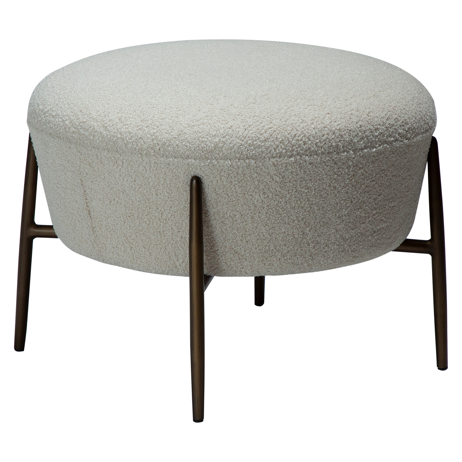 [var:Bezug=Taube RPES Bouclé mit antiken Messingbeinen] ORBIT Fußhocker