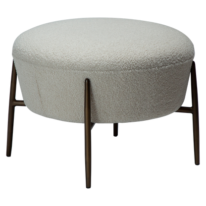 [var:Bezug=Taube RPES Bouclé mit antiken Messingbeinen] ORBIT Fußhocker