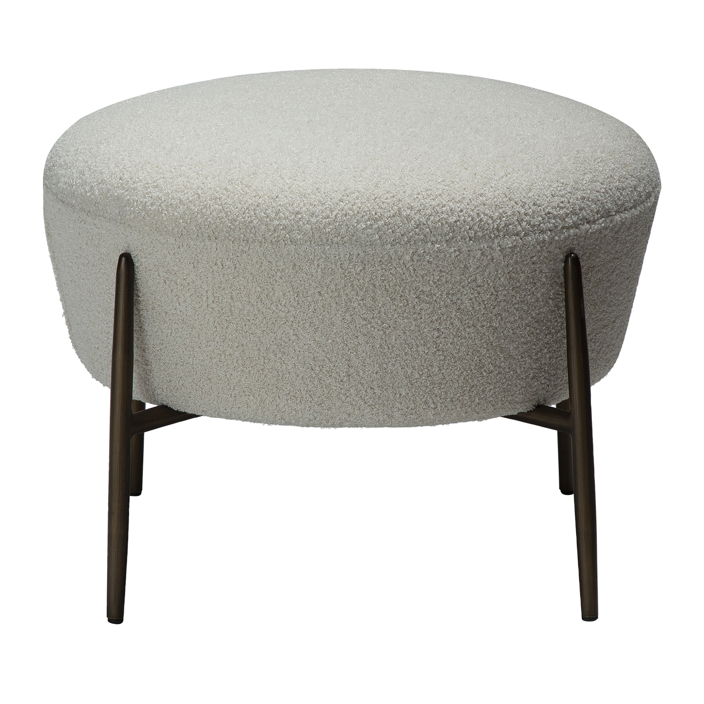 [var:Bezug=Taube RPES Bouclé mit antiken Messingbeinen] ORBIT Fußhocker