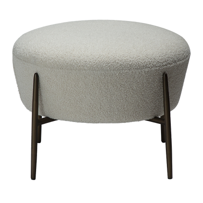 [var:Bezug=Taube RPES Bouclé mit antiken Messingbeinen] ORBIT Fußhocker