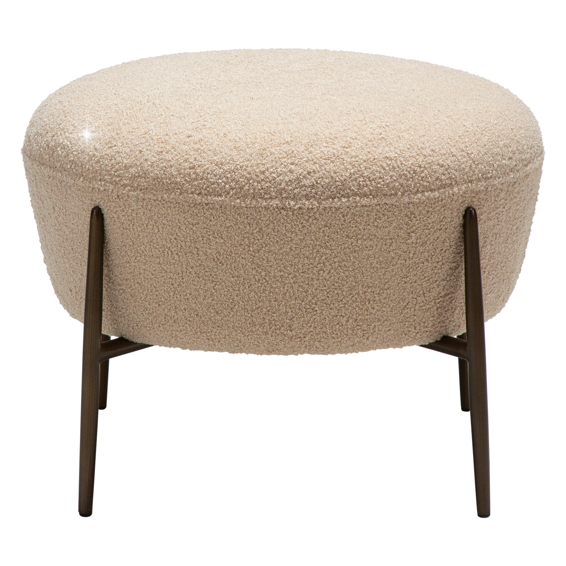 [var:Bezug=Frosted Almond RPES Bouclé-Stoff mit Schimmer & antikmessingfarbigen Metallbeinen] ORBIT Fußhocker