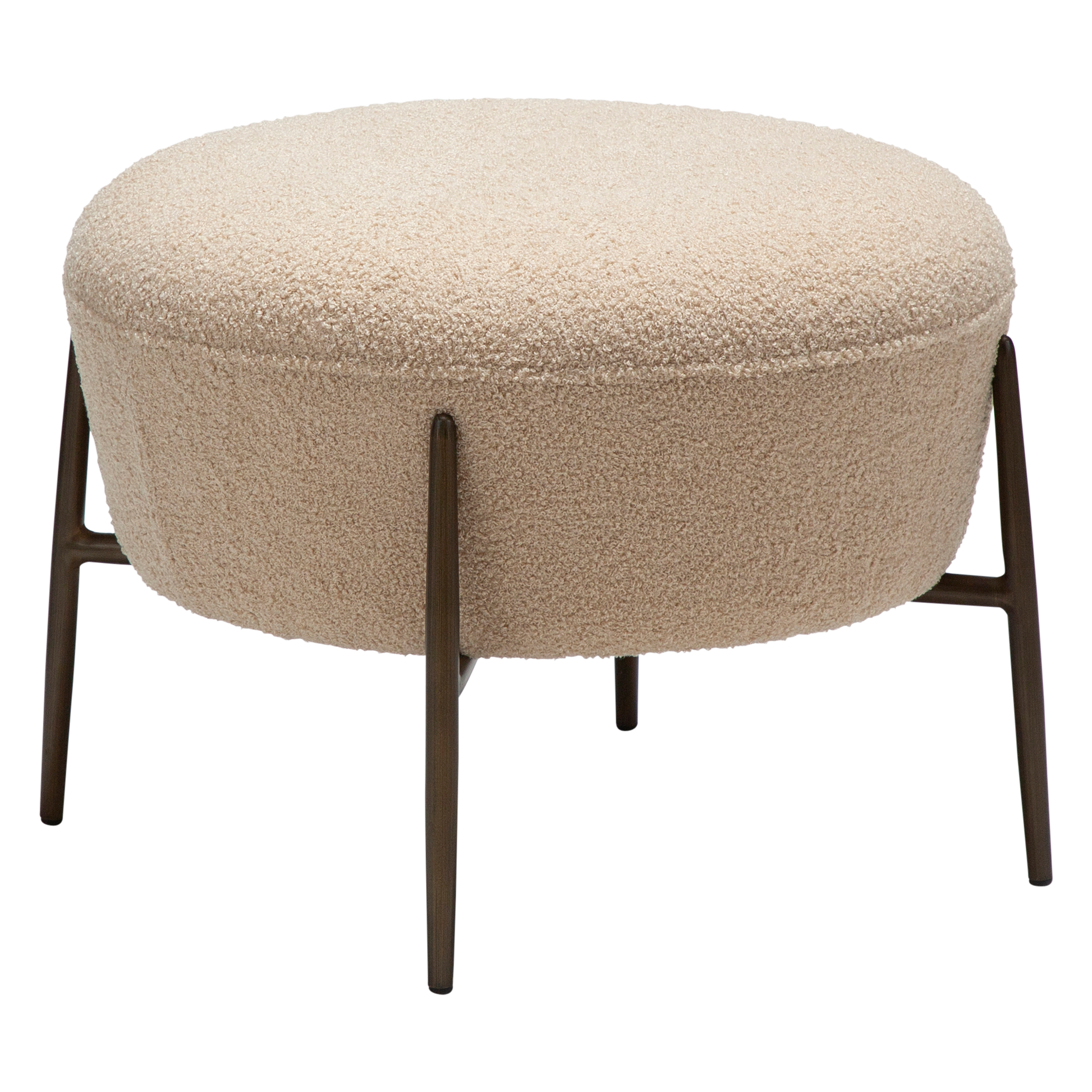 [var:Bezug=Frosted Almond RPES Bouclé-Stoff mit Schimmer & antikmessingfarbigen Metallbeinen] ORBIT Fußhocker