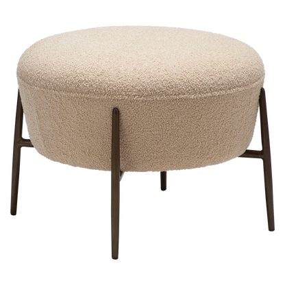 [var:Bezug=Frosted Almond RPES Bouclé-Stoff mit Schimmer & antikmessingfarbigen Metallbeinen] ORBIT Fußhocker