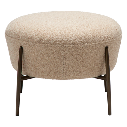 [var:Bezug=Frosted Almond RPES Bouclé-Stoff mit Schimmer & antikmessingfarbigen Metallbeinen] ORBIT Fußhocker