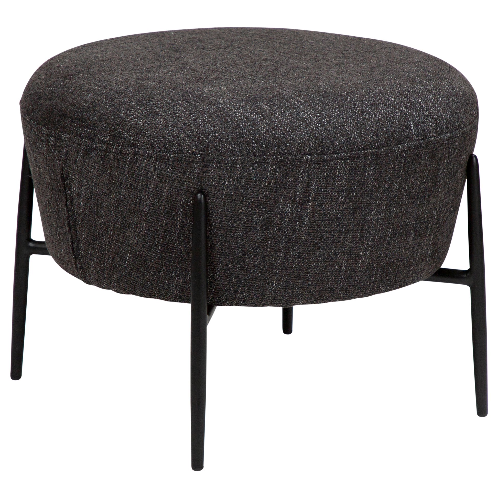 [var:Bezug=Raben schwarzer Bouclé-Stoff mit schwarzen Metallbeinen] ORBIT Fußhocker