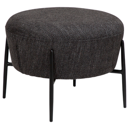 [var:Bezug=Raben schwarzer Bouclé-Stoff mit schwarzen Metallbeinen] ORBIT Fußhocker