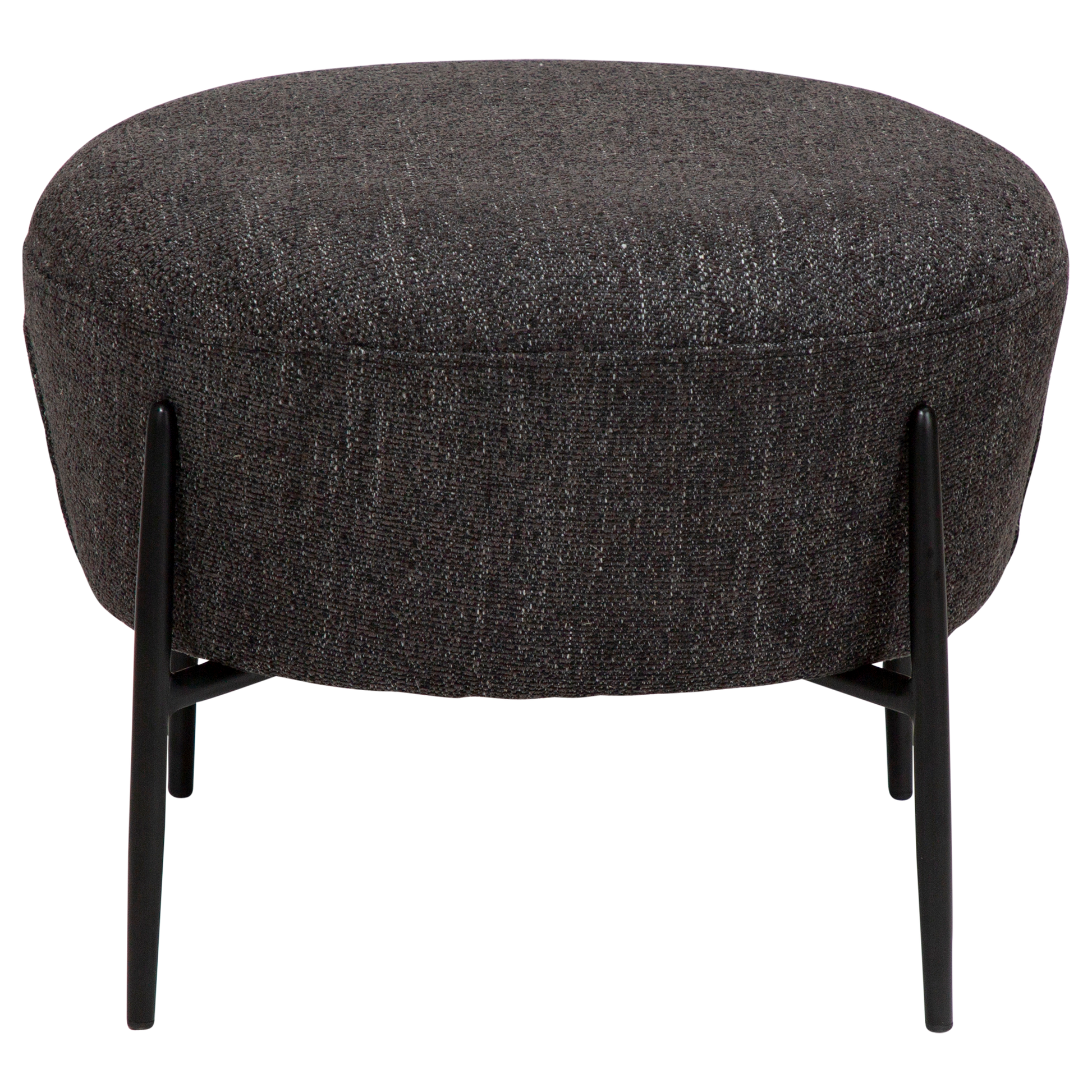 [var:Bezug=Raben schwarzer Bouclé-Stoff mit schwarzen Metallbeinen] ORBIT Fußhocker