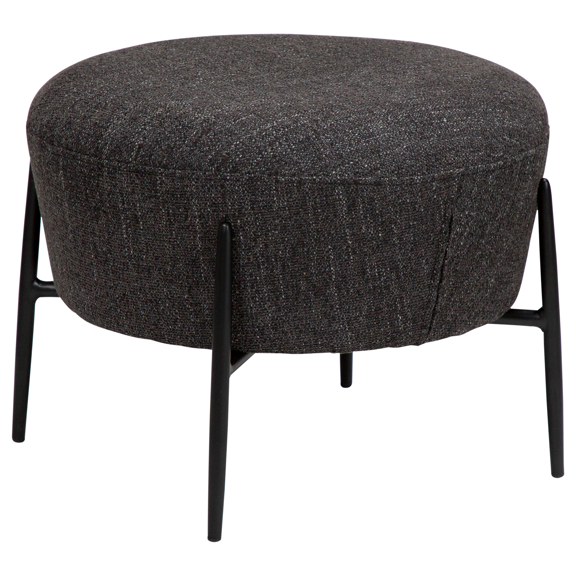 [var:Bezug=Raben schwarzer Bouclé-Stoff mit schwarzen Metallbeinen] ORBIT Fußhocker