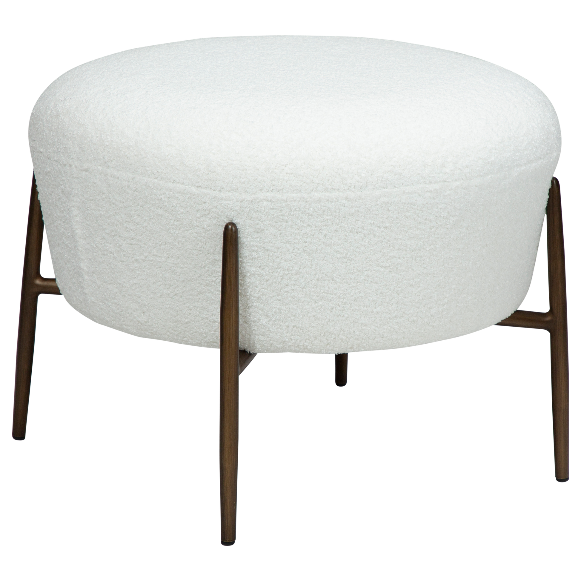 [var:Bezug=Schnee RPES Bouclé mit antikem Messingbeinen] ORBIT Fußhocker