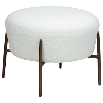 [var:Bezug=Schnee RPES Bouclé mit antikem Messingbeinen] ORBIT Fußhocker