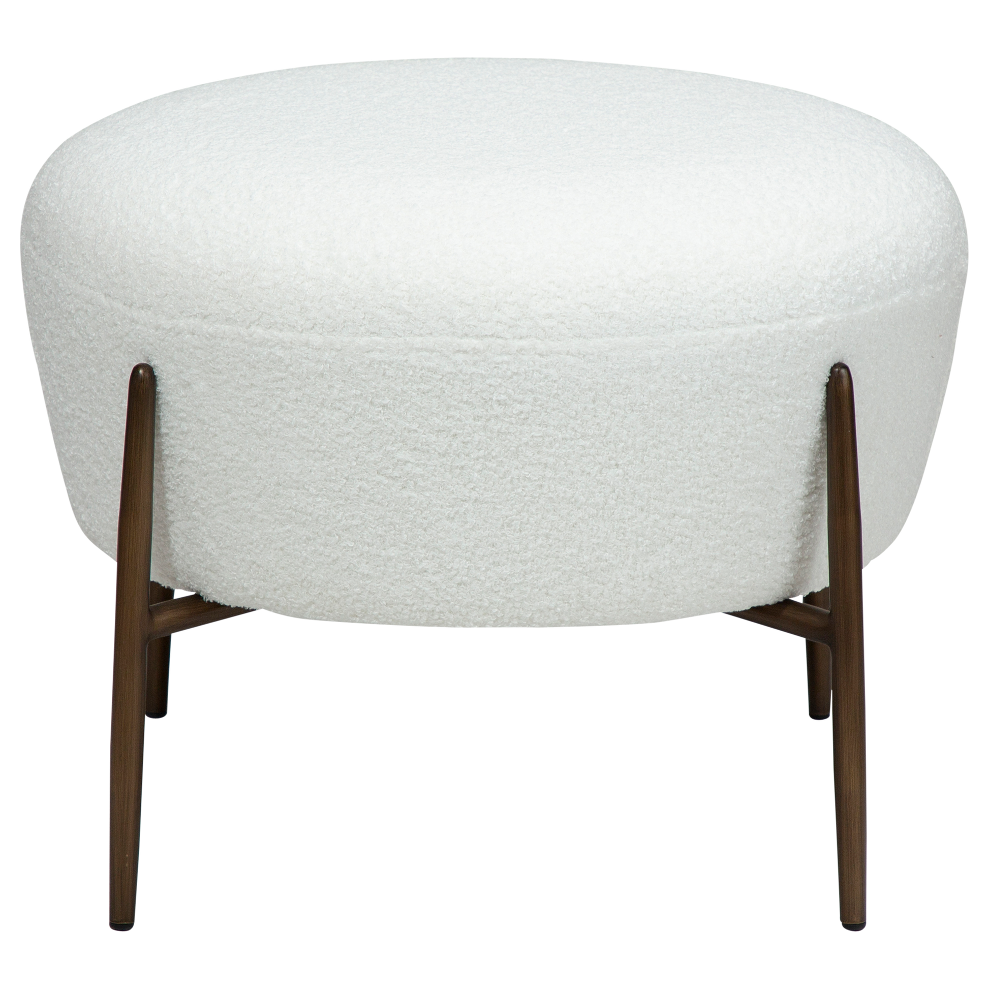 [var:Bezug=Schnee RPES Bouclé mit antikem Messingbeinen] ORBIT Fußhocker