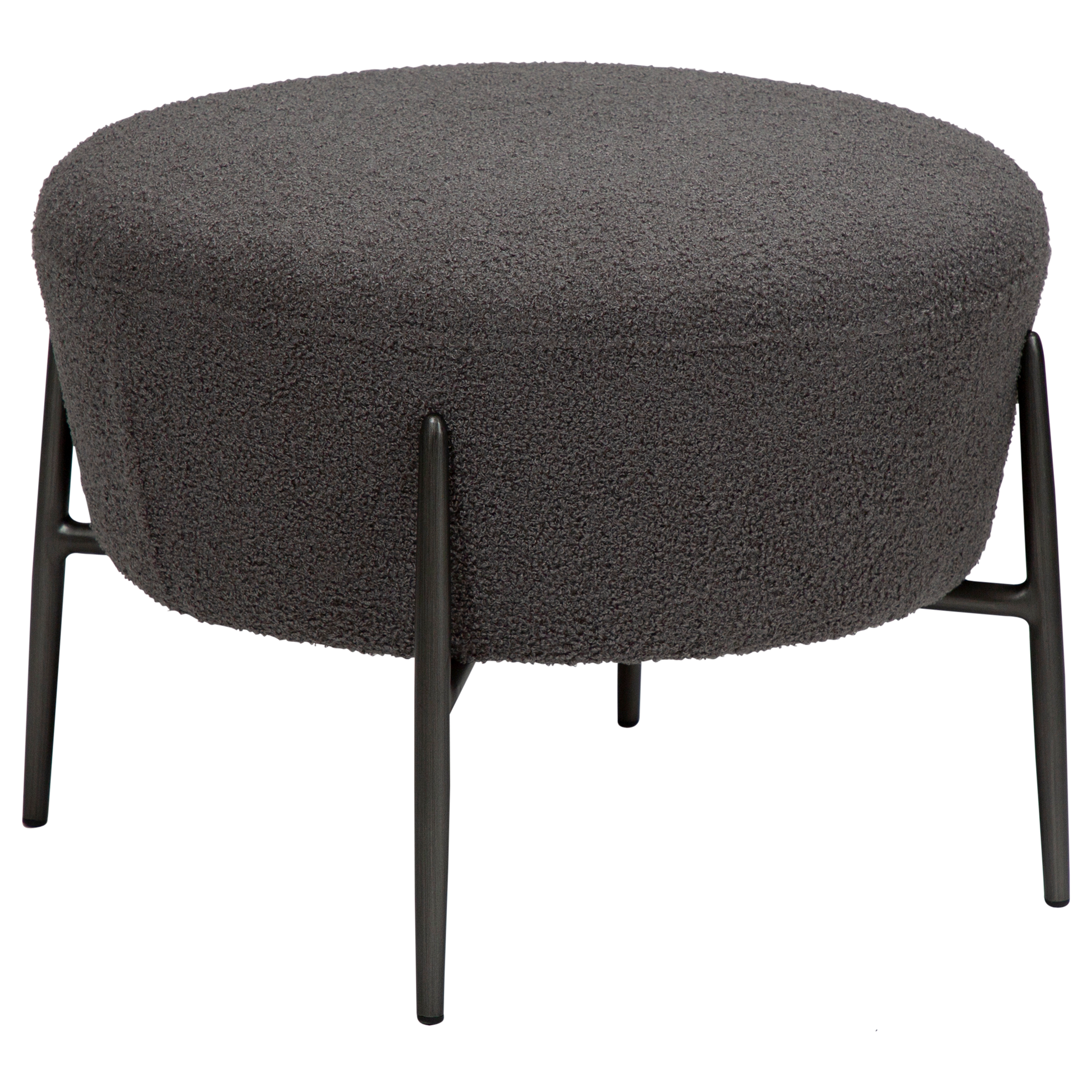 [var:Bezug=Stein RPES Bouclé mit antiken Zinnbeinen] ORBIT Fußhocker