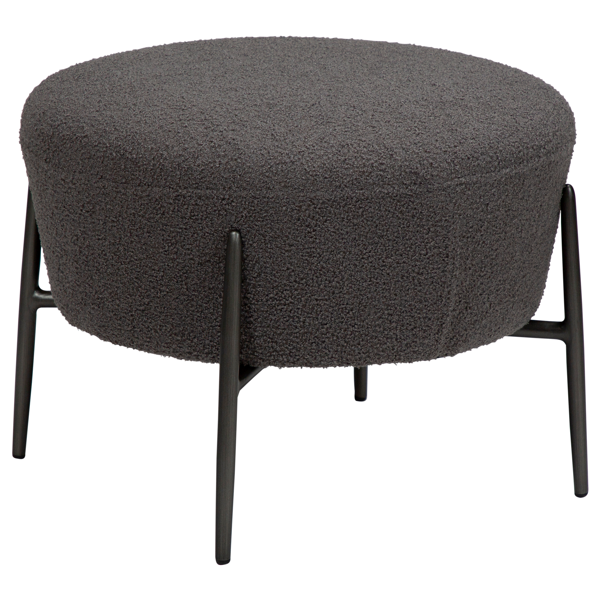 [var:Bezug=Stein RPES Bouclé mit antiken Zinnbeinen] ORBIT Fußhocker