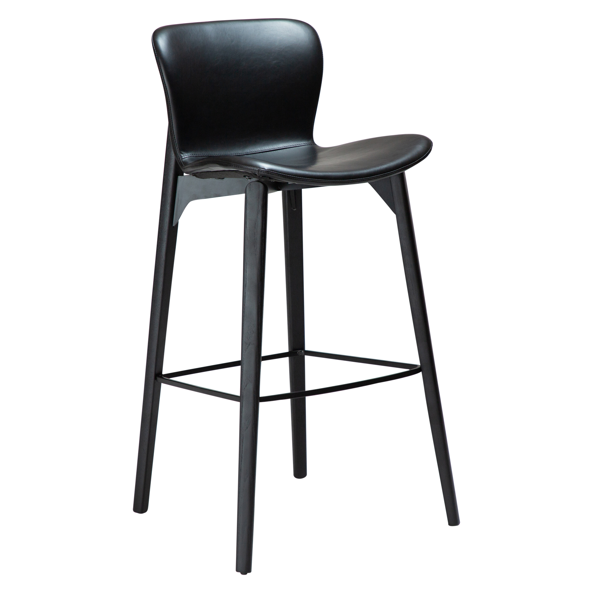 [var:Bezug=Vintage schwarzes Kunstleder mit schwarzen Eschenbeinen] PARAGON Barstuhl