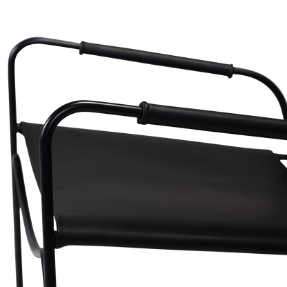 [var:Bezug=Schwarzes Leder mit schwarzen Beinen] PAZ Lounge-Sessel