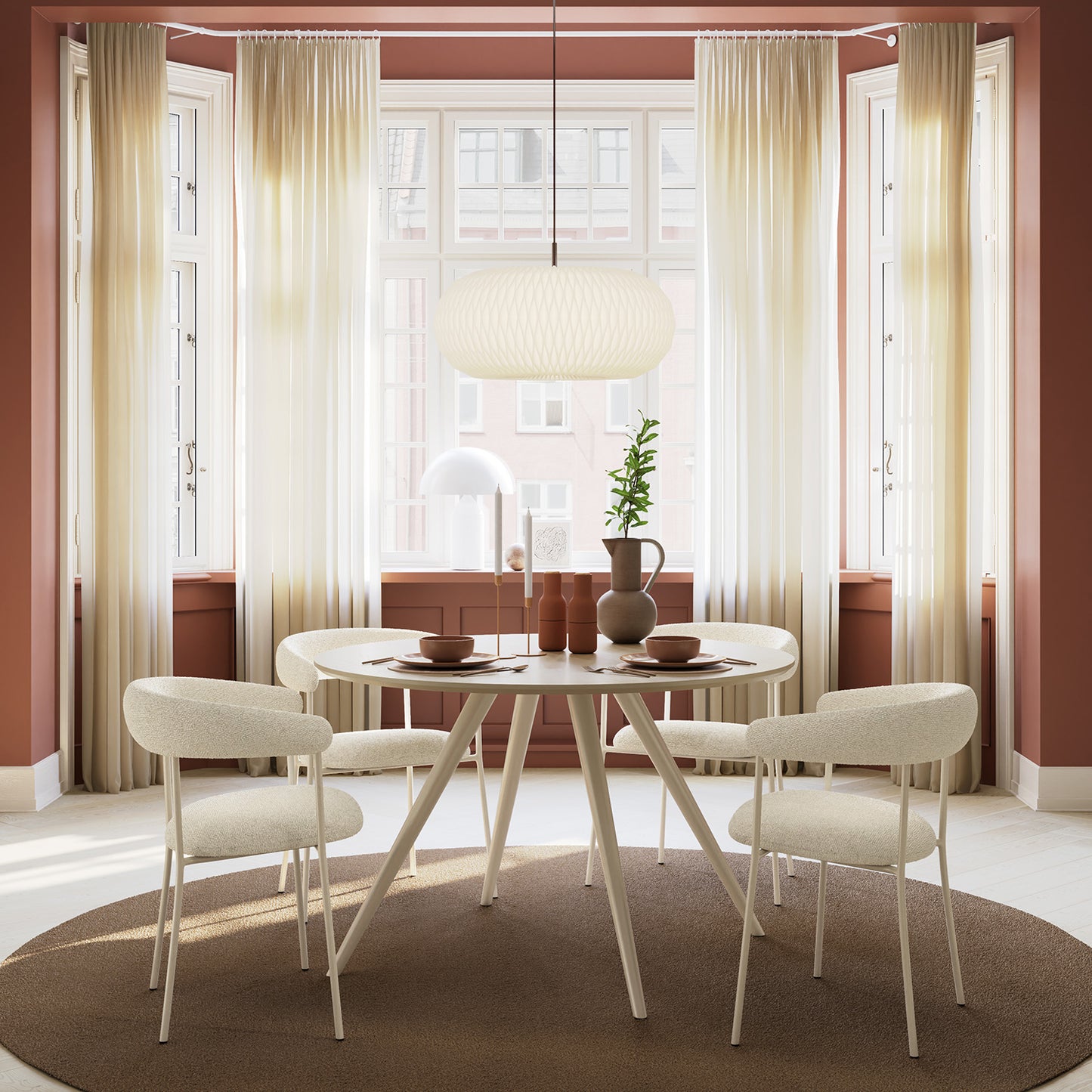 [var:Bezug=Knochenweißes Bouclé-Gewebe mit schwarzen Beinen] PLENTI Sessel