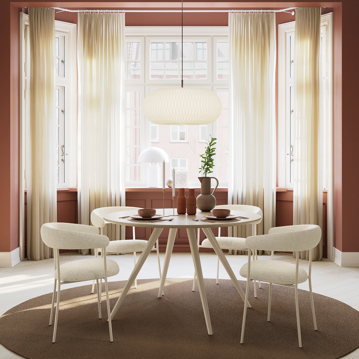 [var:Bezug=Knochenweißes Bouclé-Gewebe mit knochenweißen Beinen] PLENTI Sessel