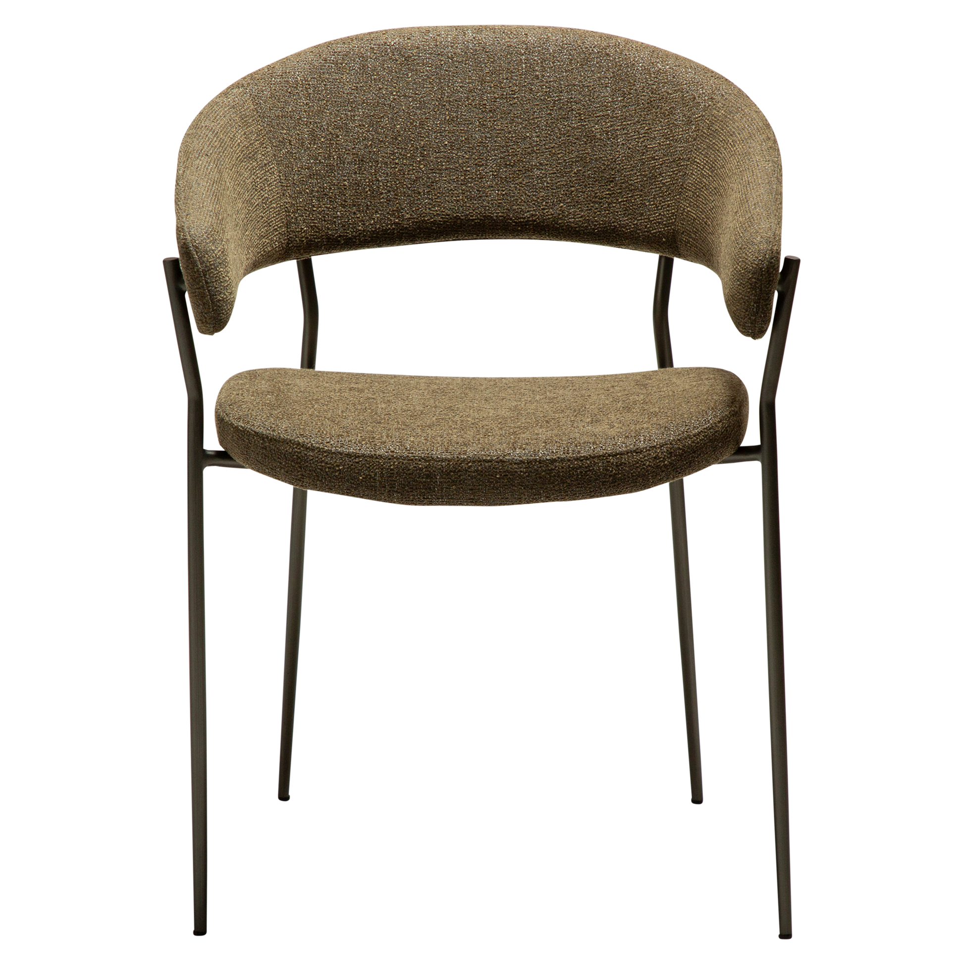 [var:Bezug=Dunkelolivfarbenes Bouclé-Gewebe mit antiken Zinnbeinen] REBOOT Sessel