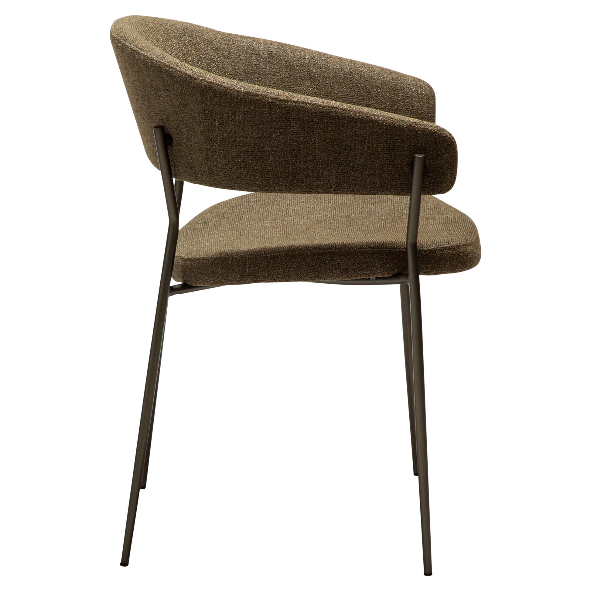 [var:Bezug=Dunkelolivfarbenes Bouclé-Gewebe mit antiken Zinnbeinen] REBOOT Sessel