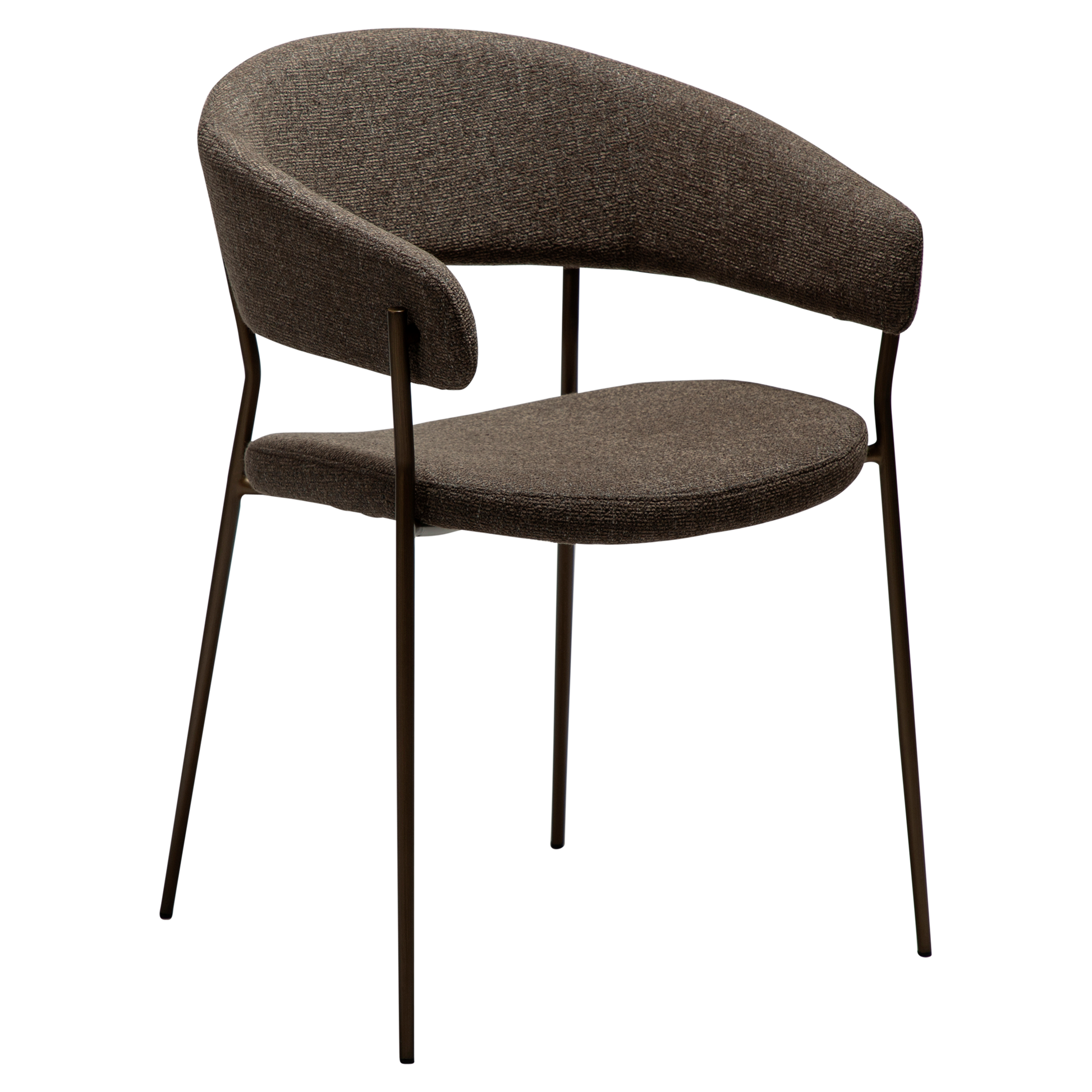 [var:Bezug=Dunkelbraunes Bouclé-Gewebe mit antiken Messingbeinen] REBOOT Sessel