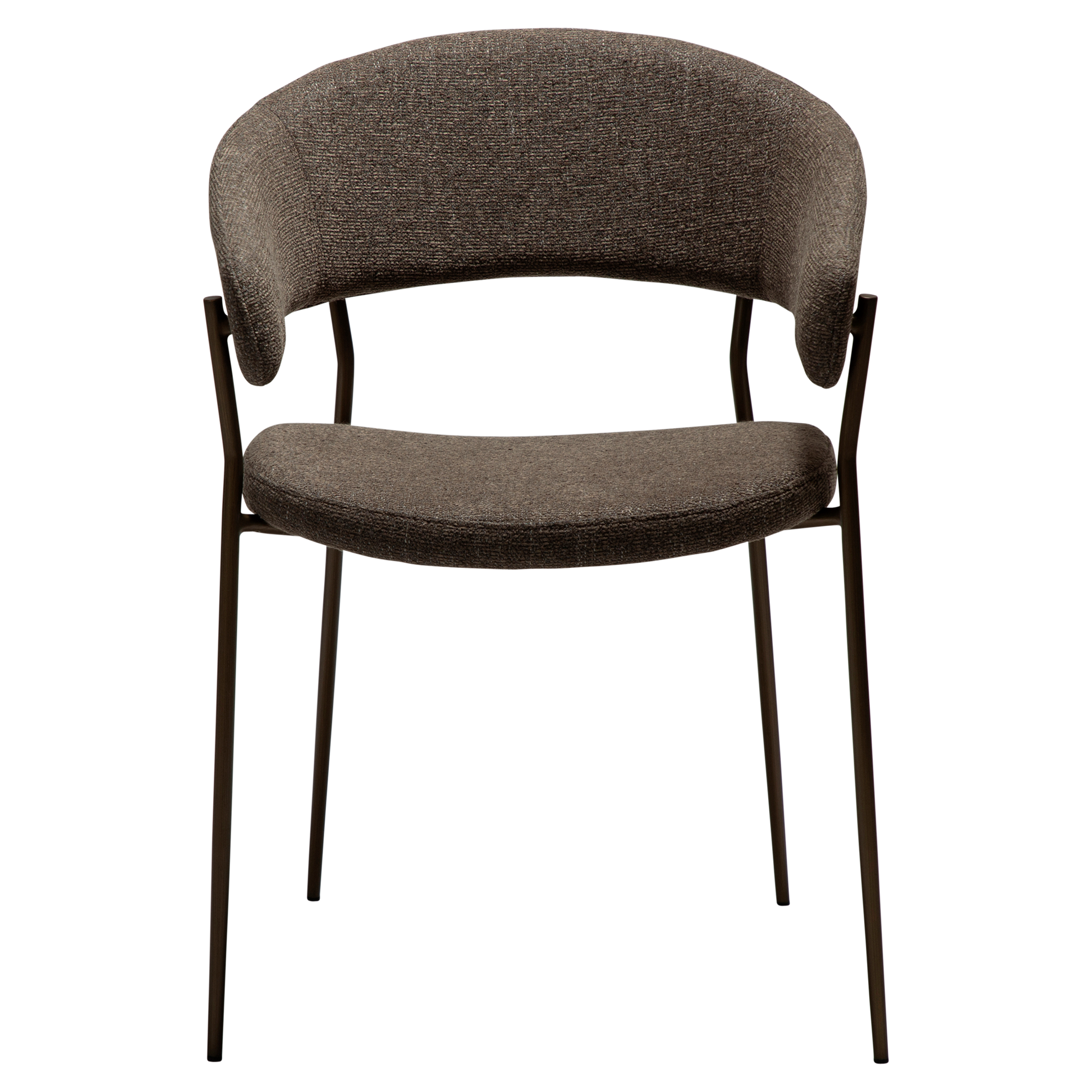 [var:Bezug=Dunkelbraunes Bouclé-Gewebe mit antiken Messingbeinen] REBOOT Sessel