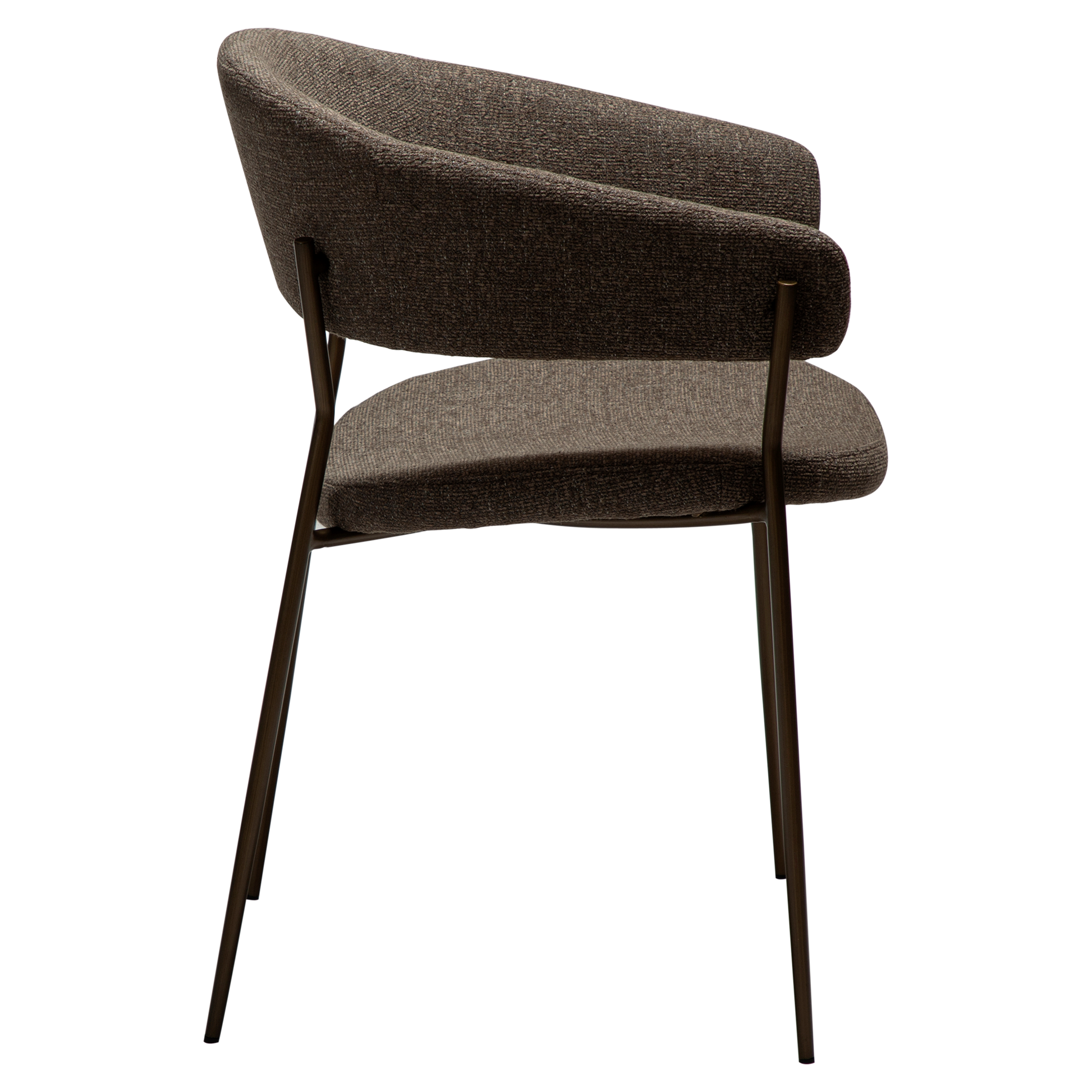 [var:Bezug=Dunkelbraunes Bouclé-Gewebe mit antiken Messingbeinen] REBOOT Sessel