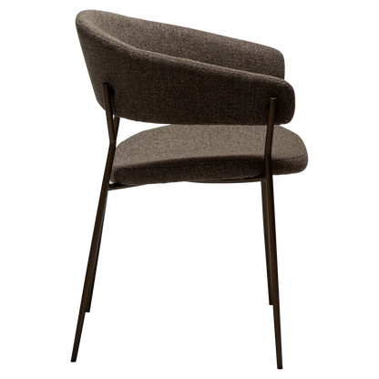 [var:Bezug=Dunkelbraunes Bouclé-Gewebe mit antiken Messingbeinen] REBOOT Sessel