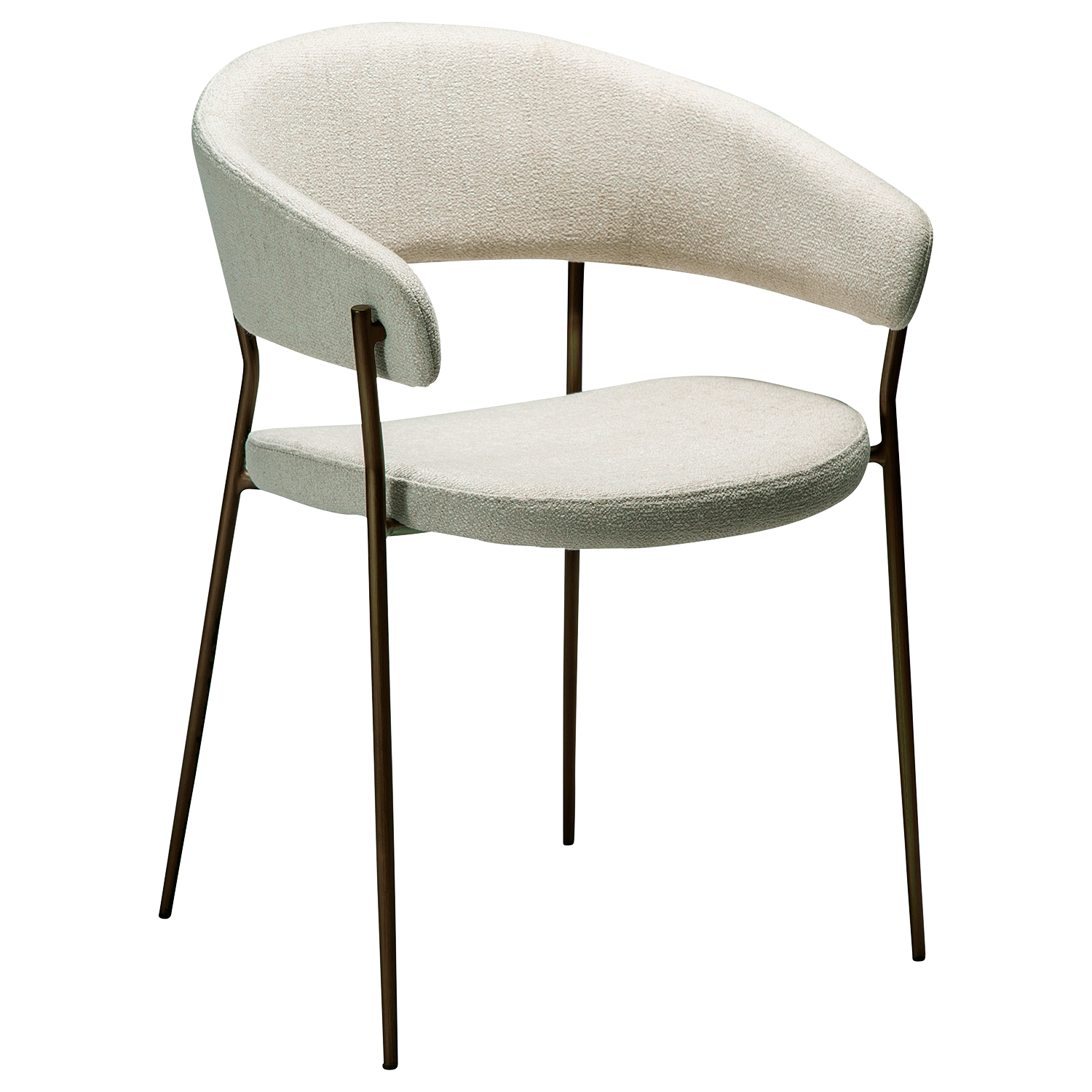 [var:Bezug=REBOOT Sessel, einfach beiger Bouclé-Stoff mit antiken Messingbeinen] REBOOT Sessel