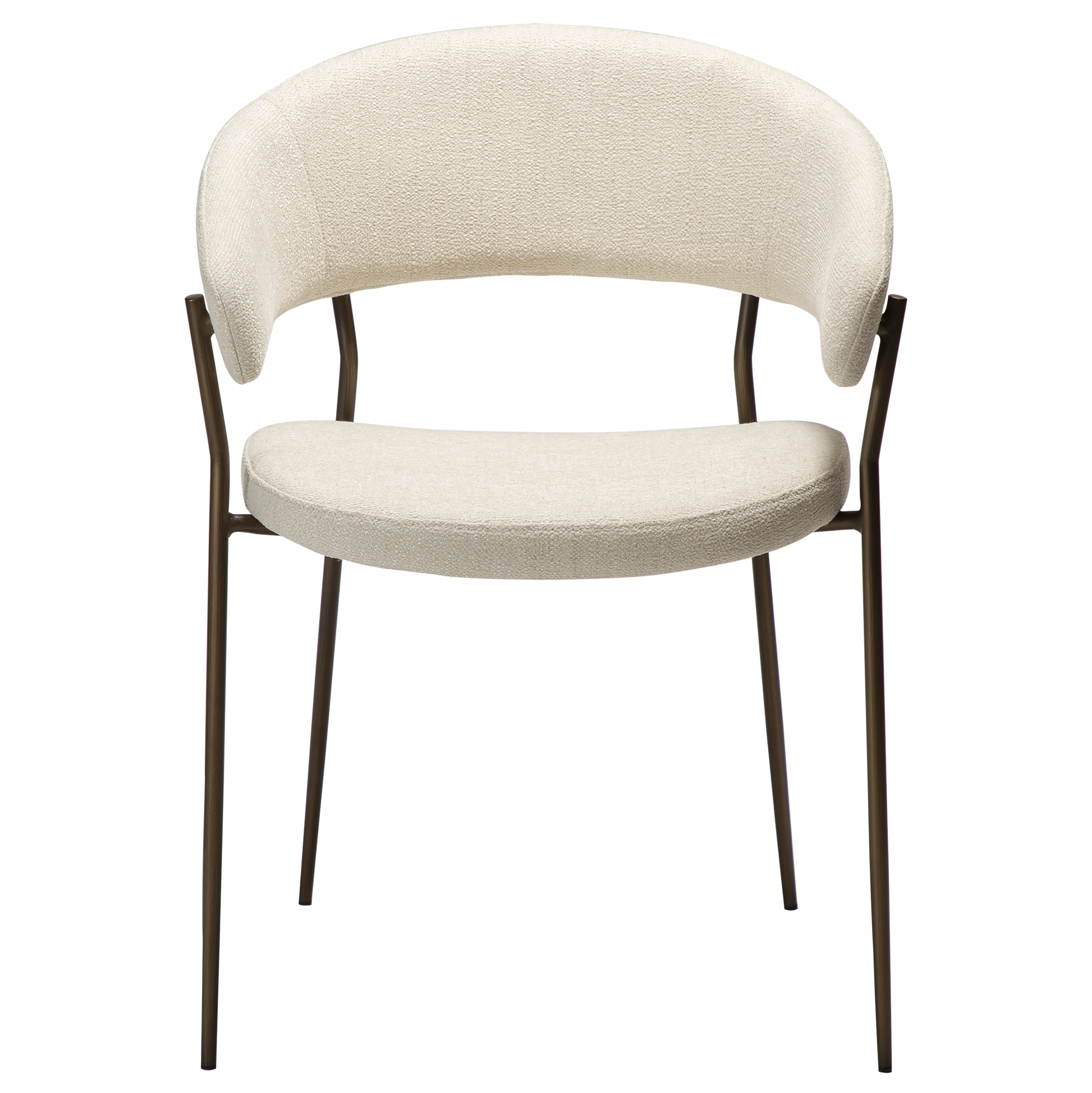 [var:Bezug=REBOOT Sessel, einfach beiger Bouclé-Stoff mit antiken Messingbeinen] REBOOT Sessel