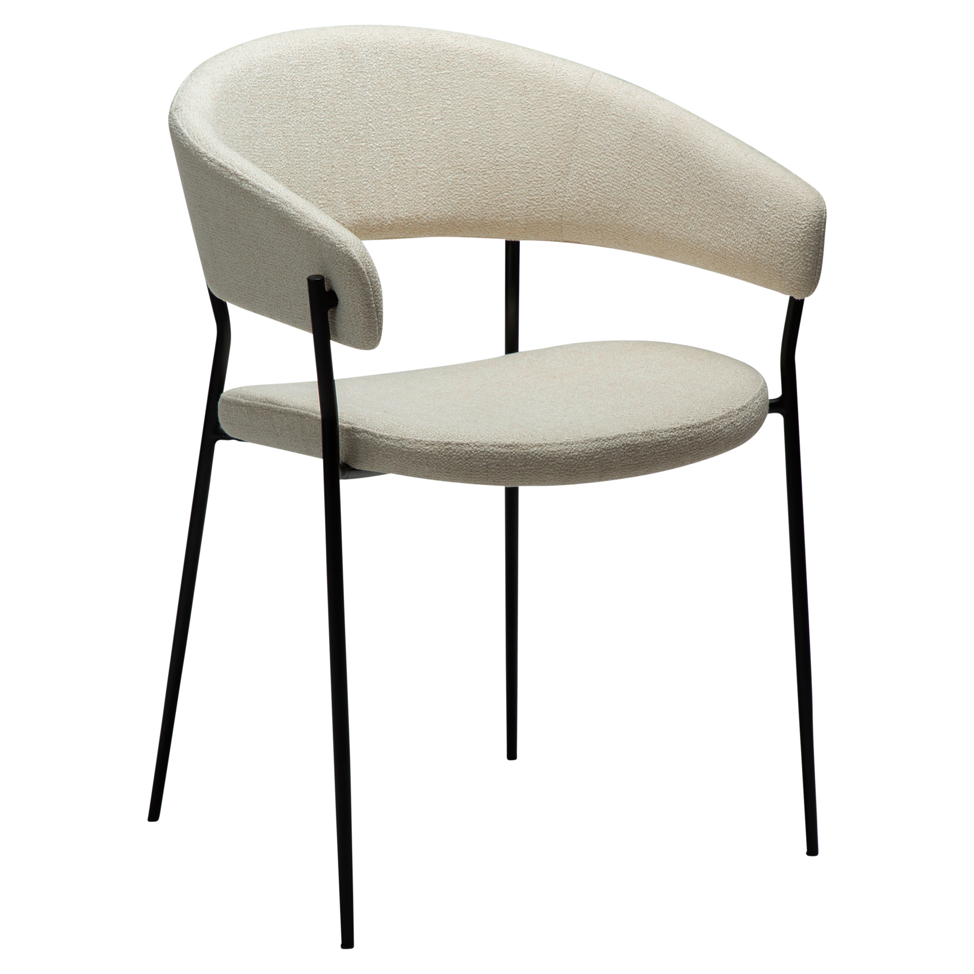 [var:Bezug=Einfach beiger Bouclé-Stoff mit schwarzen Beinen] REBOOT Sessel