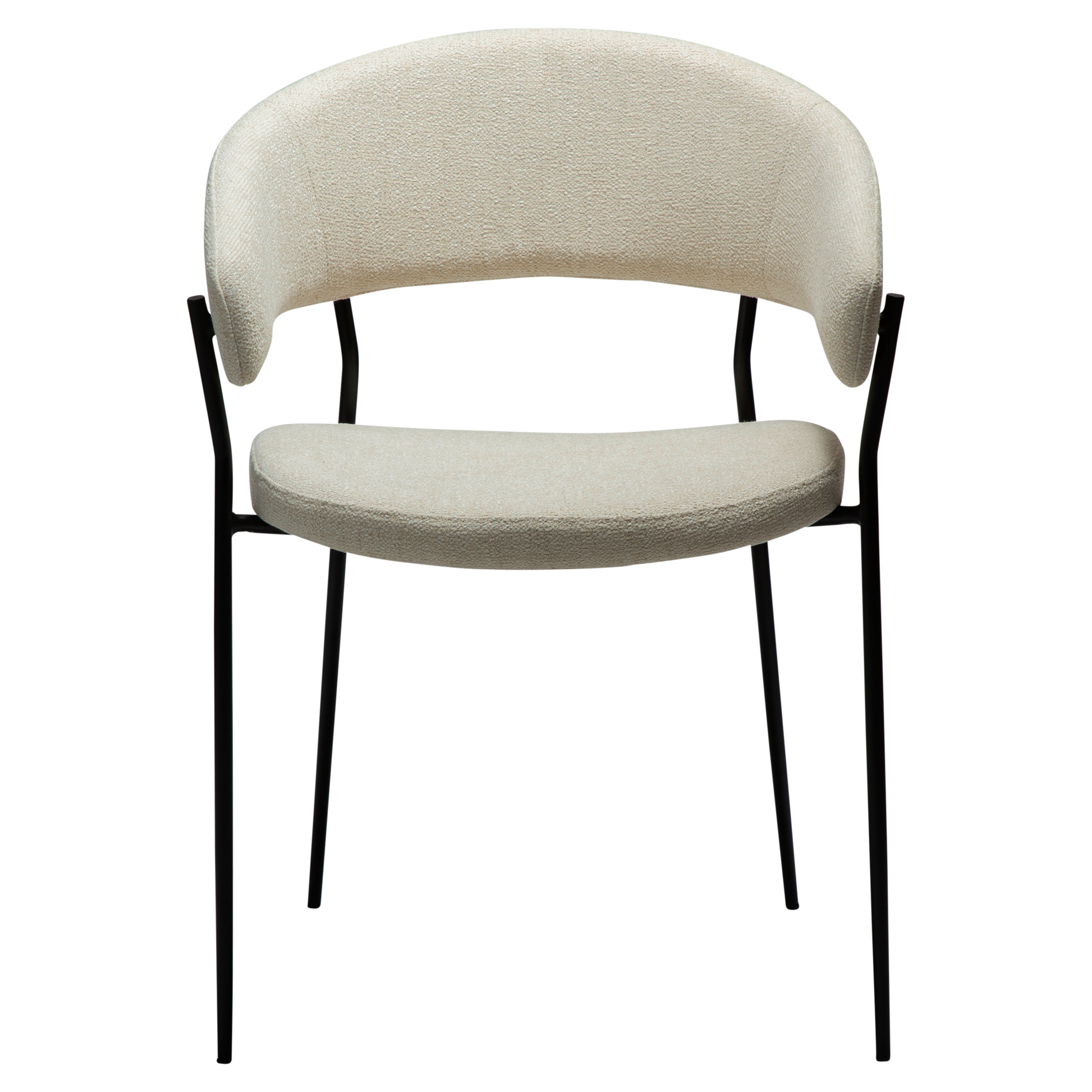 [var:Bezug=Einfach beiger Bouclé-Stoff mit schwarzen Beinen] REBOOT Sessel