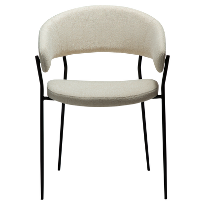 [var:Bezug=Einfach beiger Bouclé-Stoff mit schwarzen Beinen] REBOOT Sessel