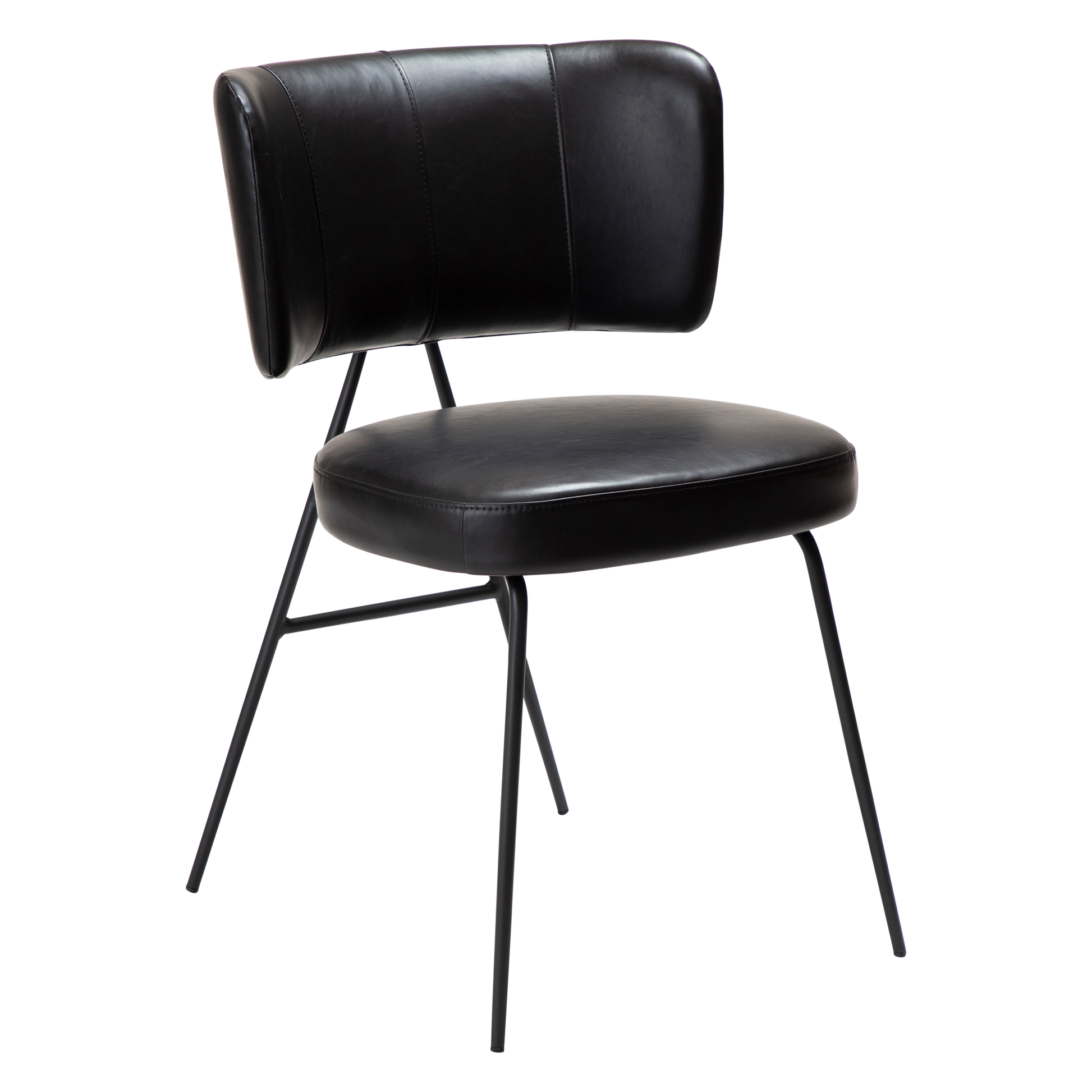 [var:Bezug=Vintage schwarzes Kunstleder mit schwarzen Beinen] ROOST Stuhl