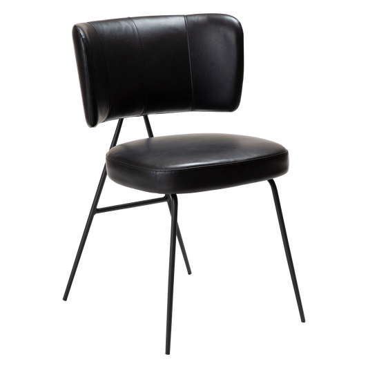 [var:Bezug=Vintage schwarzes Kunstleder mit schwarzen Beinen] ROOST Stuhl