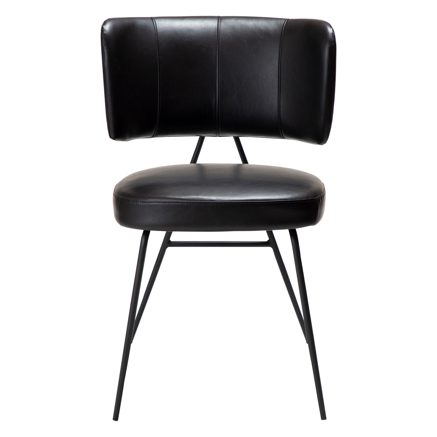 [var:Bezug=Vintage schwarzes Kunstleder mit schwarzen Beinen] ROOST Stuhl