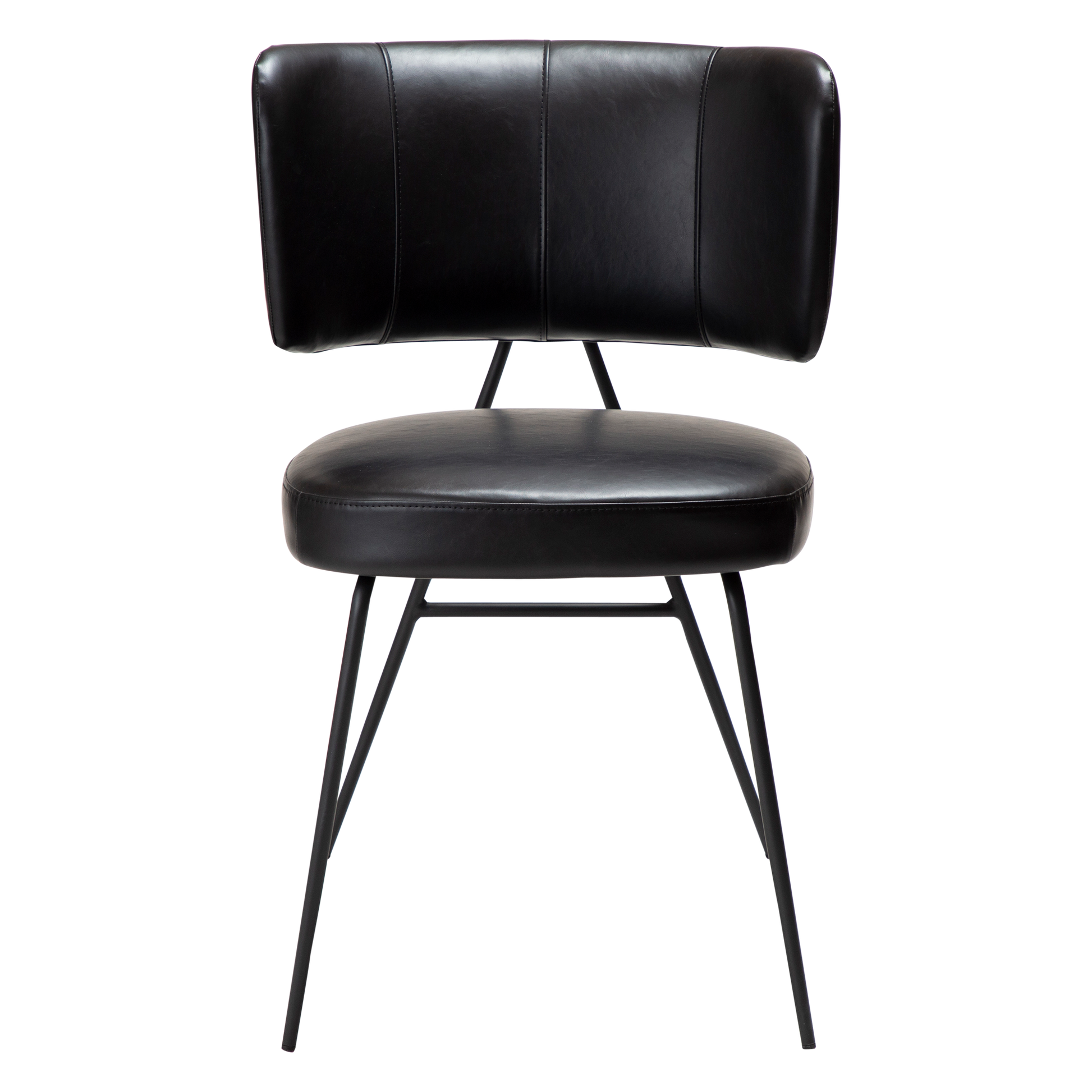 [var:Bezug=Vintage schwarzes Kunstleder mit schwarzen Beinen] ROOST Stuhl